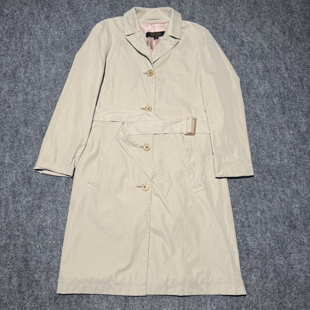 Brooks Brothers Trench‎ Coat Ivory Beige Women Size 2 Belted Long Overcoat